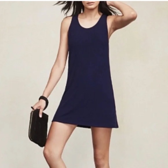 9. Reformation Alexa Navy Blue Ribbed Tank Mini Dress Size M - Picture 2 of 9